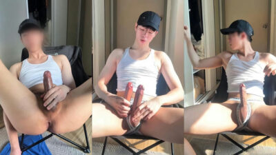 Thai guy plays with dildo in pinkish-red anus